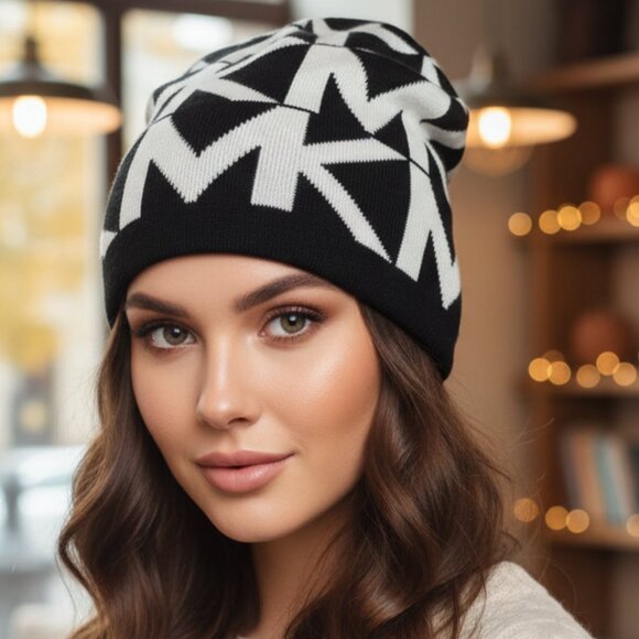 Michael Kors Black & White Logo Knit Beanie - Picture 2 of 12